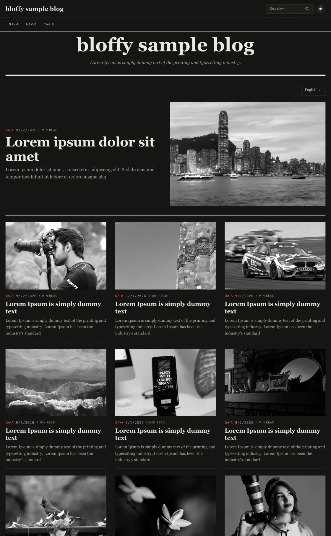 Preview of a blog with the theme applied